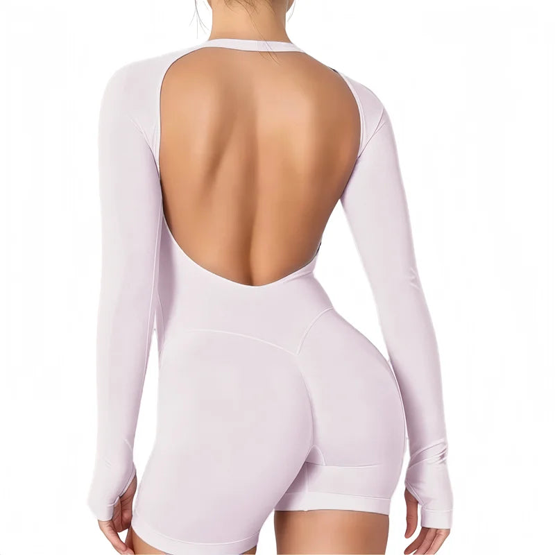 Shaping Sport Jumpsuit met Open Rug en Lange Mouwen