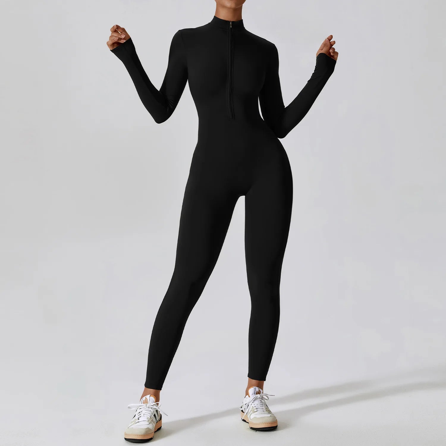 Performance Sport Jumpsuit met Rits en Lange Mouwen