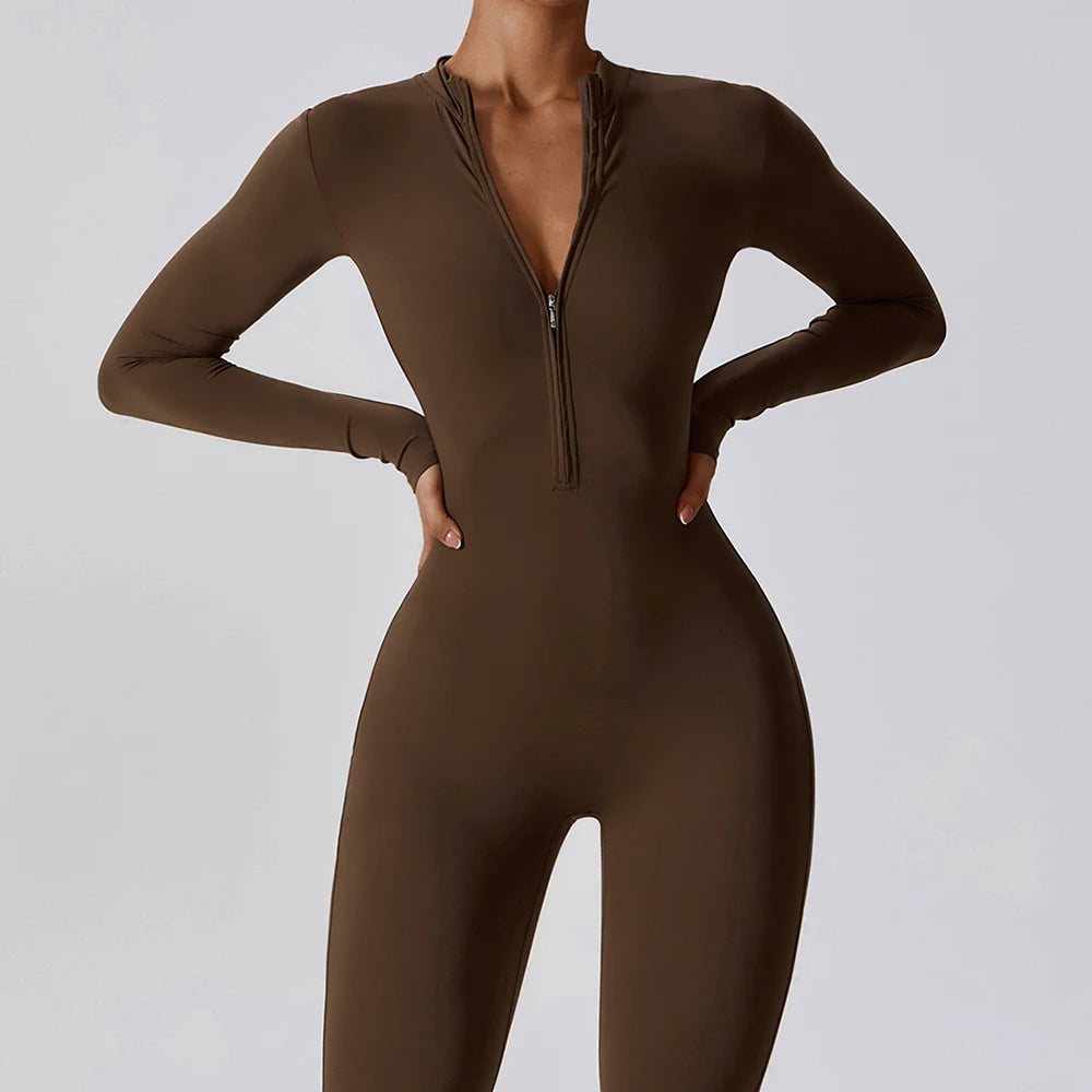 Performance Sport Jumpsuit met Rits en Lange Mouwen
