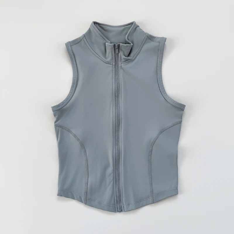 Slim-fit Sporttop met Rits en Opstaande Kraag
