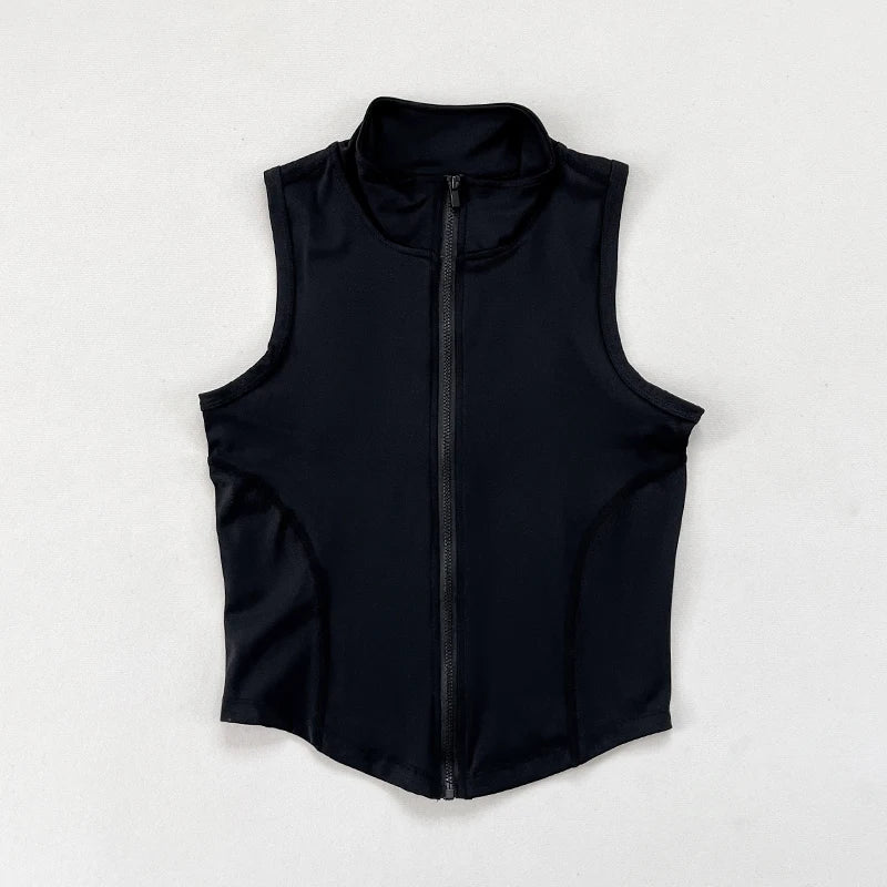 Slim-fit Sporttop met Rits en Opstaande Kraag
