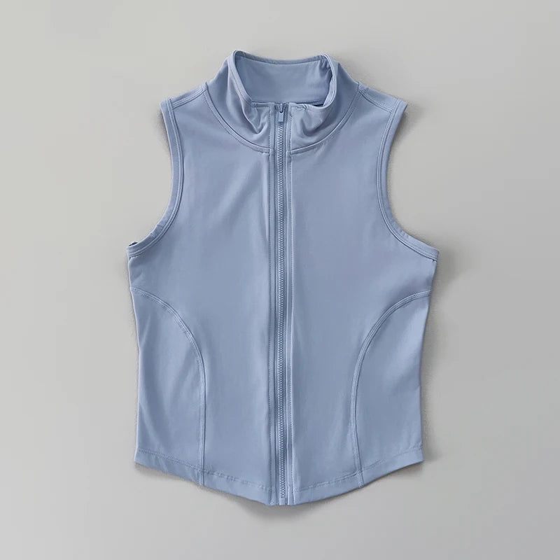 Slim-fit Sporttop met Rits en Opstaande Kraag