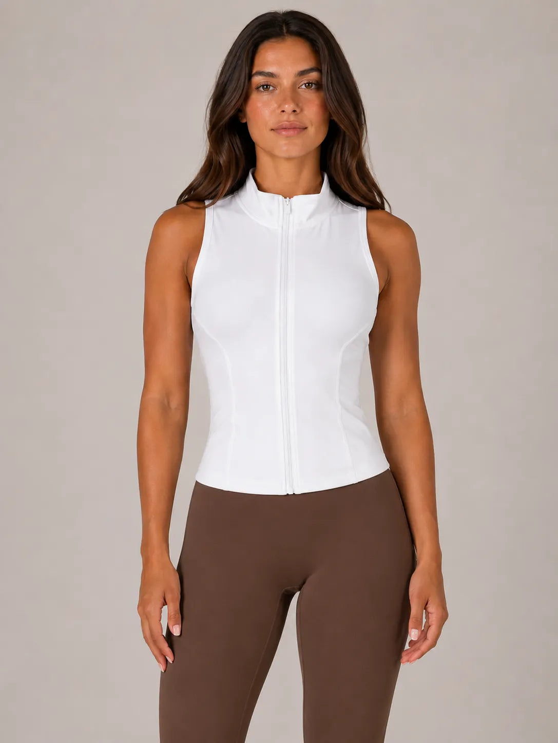 Slim-fit Sporttop met Rits en Opstaande Kraag